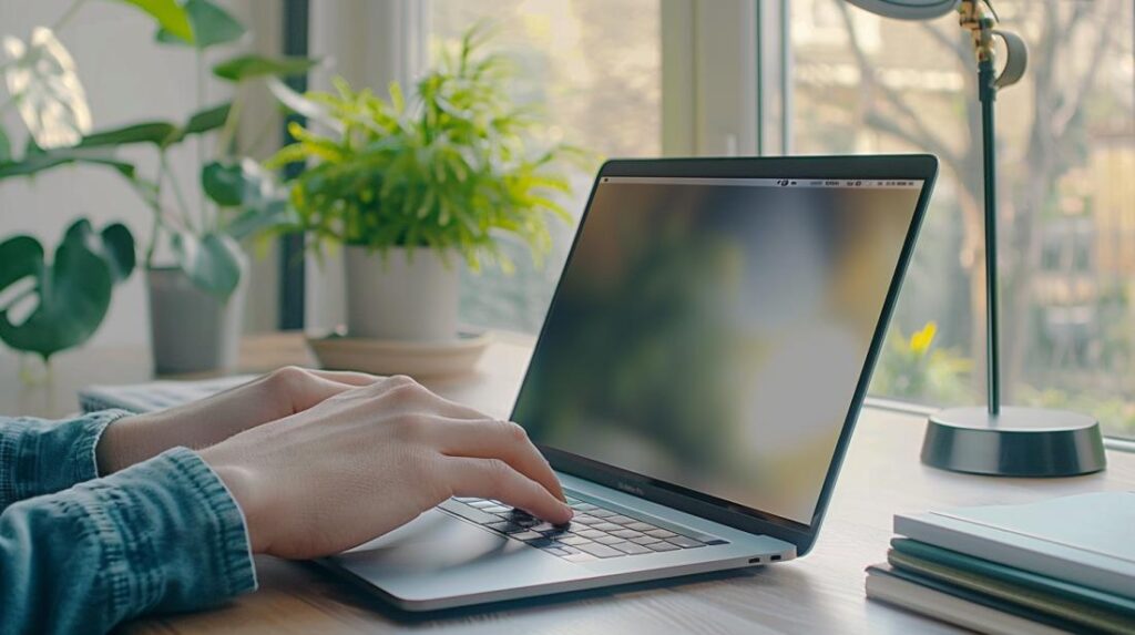 SMC MacBook Pro: Quando é Preciso Resetar? 2 Usuário reiniciando SMC de um MacBook Pro em escritório minimalista iluminado por luz natural.