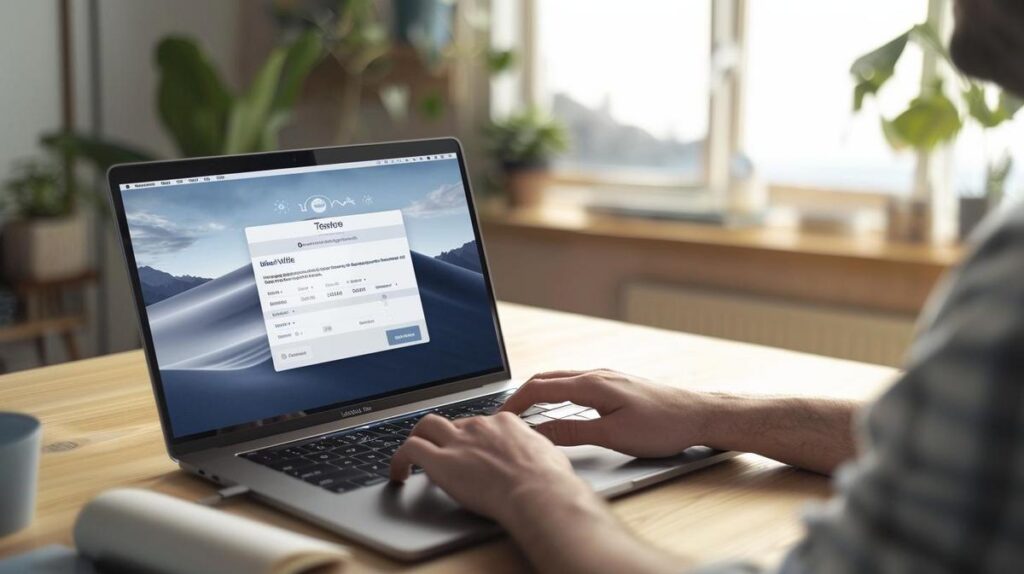 TeamViewer download MacBook: Como fazer a instalação? 2 Foto hiperrealista de usuário instalando TeamViewer em um MacBook Pro em espaço de trabalho moderno.