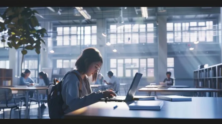 Estudante focado estudando com iPad Pro 2017, cercado por livros e anotações.