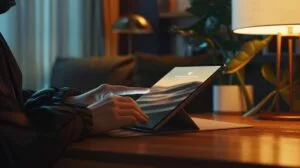 iPad Pro usado: Vale a pena comprar em 2024? 3 Fotografia hiper-realista de um iPad Pro sendo utilizado em um espaço de trabalho minimalista.