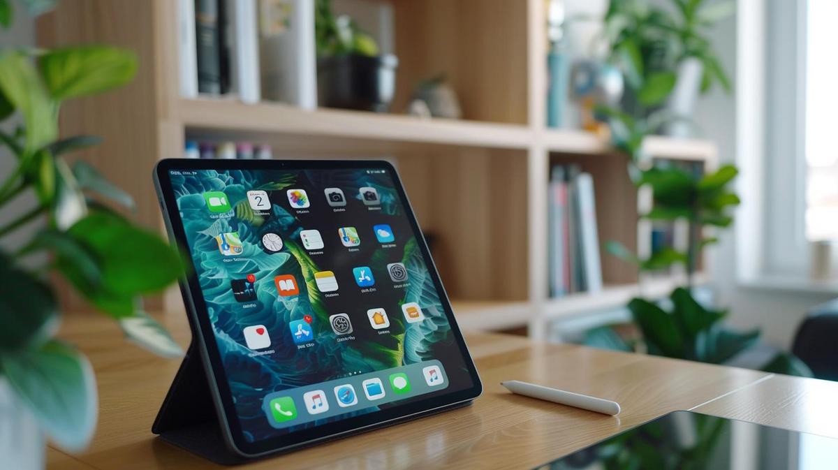 iPad recondicionado: vale a pena comprar um? 8 Fotografia hiper-realista de um iPad recondicionado em um espaço de trabalho minimalista e moderno.
