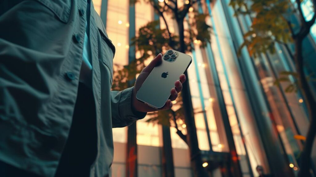 iPhone 13 Pro: Vale a Pena o Investimento? 2 Fotografia hiper-realista do iPhone 13 Pro em um elegante e moderno escritório urbano.