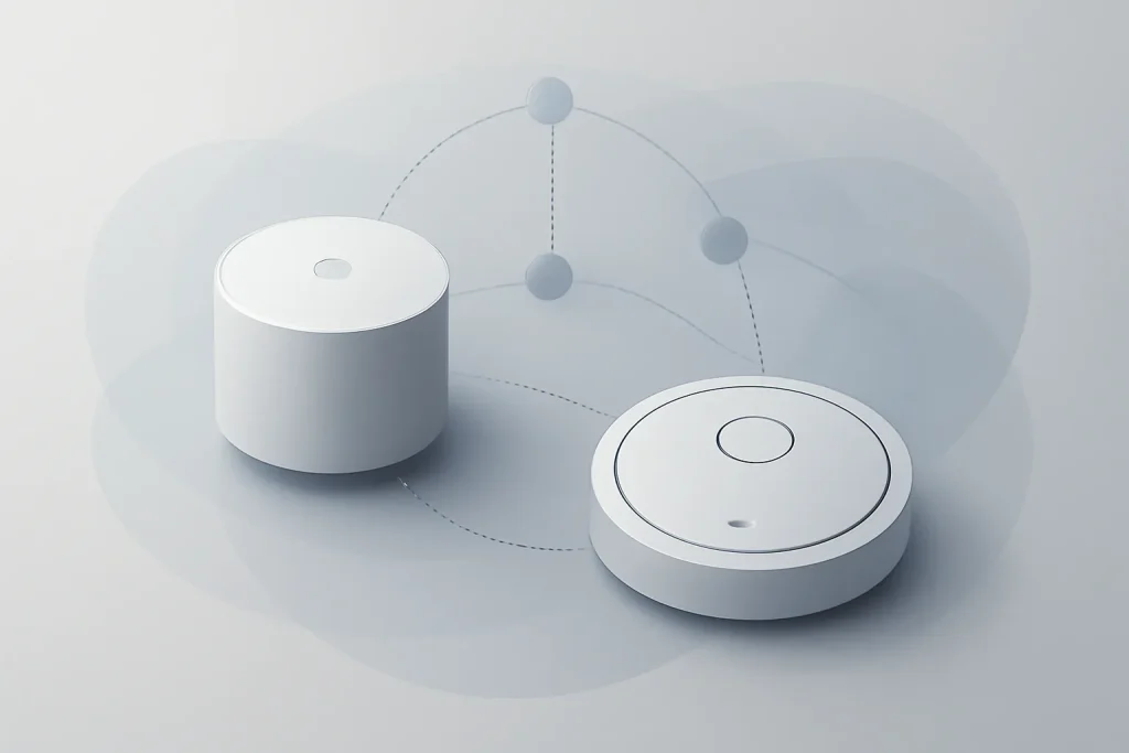 Aspiradores robô na app Casa com o iOS 18.4 3 Diagrama abstrato do suporte Apple Home para aspiradores robô iOS 18.4 via Matter com hub doméstico.