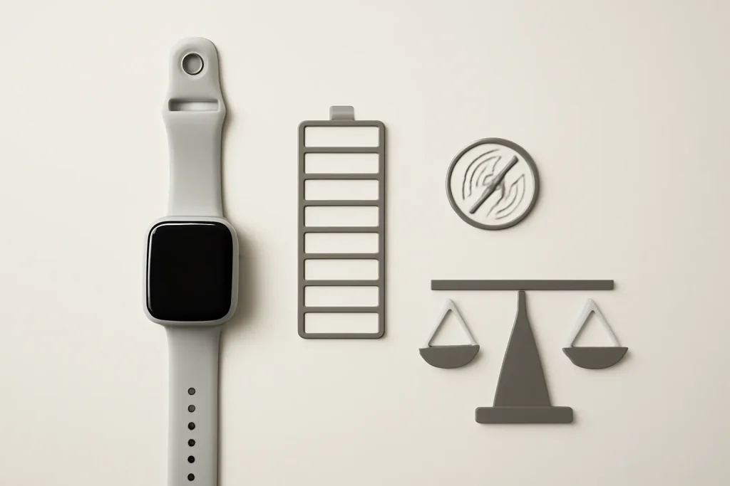 Amazfit Active Max barato: smartwatch de corrida acessível em 2026 4 Smartwatch genérico com metáfora de bateria longa e equilíbrio custo-benefício do Amazfit Active Max barato.