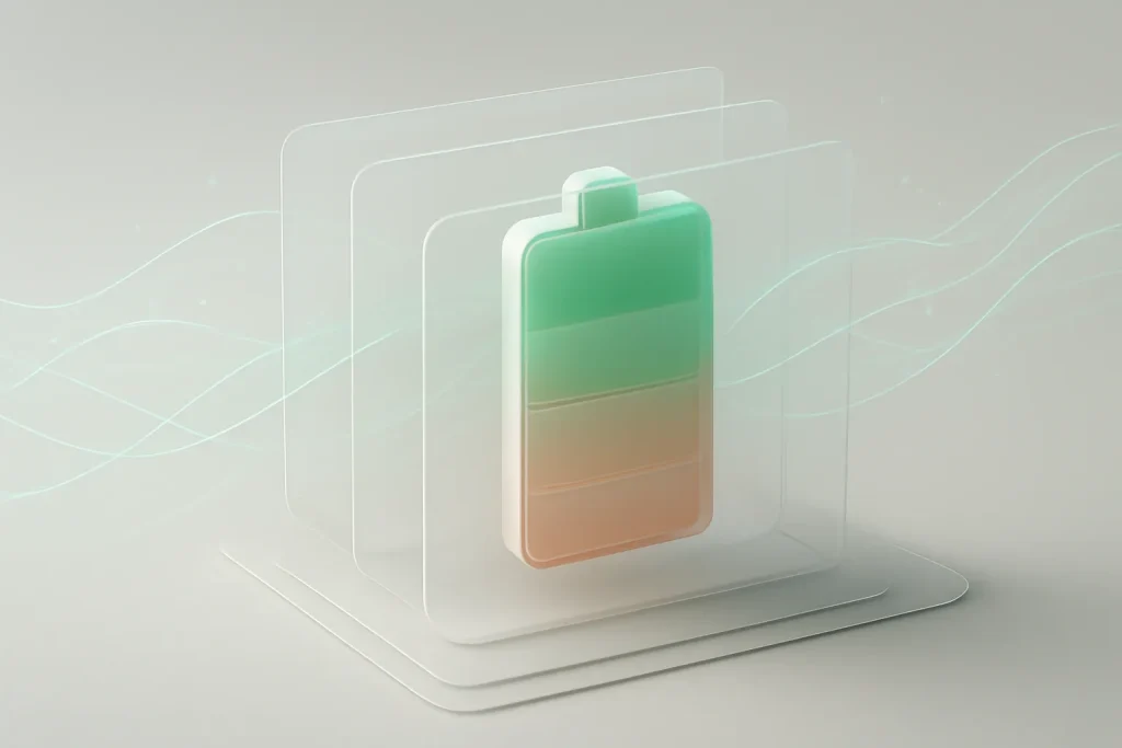 Dicas e truques iOS 26: Alarmes, Bateria, Mensagens e Câmara 3 Ilustração abstrata do Modo de Energia Adaptativo nas dicas e truques iOS 26.