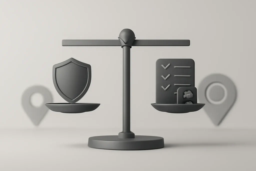 Dicas e truques iOS 26: Alarmes, Bateria, Mensagens e Câmara 4 Balança simbólica entre privacidade e utilidade nas dicas e truques iOS 26.