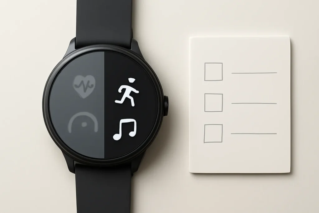 Galaxy Watch 8 sem Samsung: vale a pena para utilizadores Android? 4 Composição simbólica de benefícios e limitações de saúde no Galaxy Watch 8 sem Samsung.