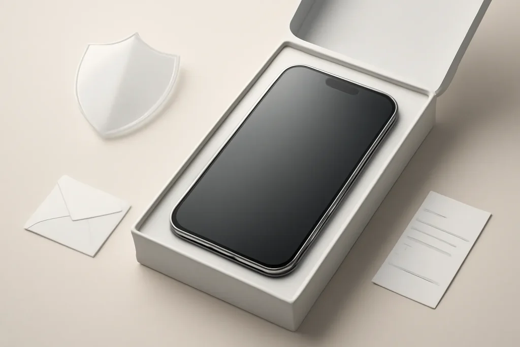 Telemóvel recondicionado com símbolos de garantia.