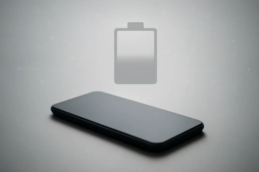 Bateria do iPhone 16 a durar pouco: porquê e como resolver 2 Ilustração simbólica da drenagem da bateria iPhone 16 com um smartphone genérico e indicador de bateria a descer.