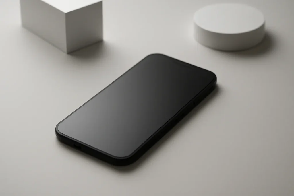 Punkt MC03 smartphone minimalista representado por uma silhueta de smartphone moderno num cenário minimal e discreto.