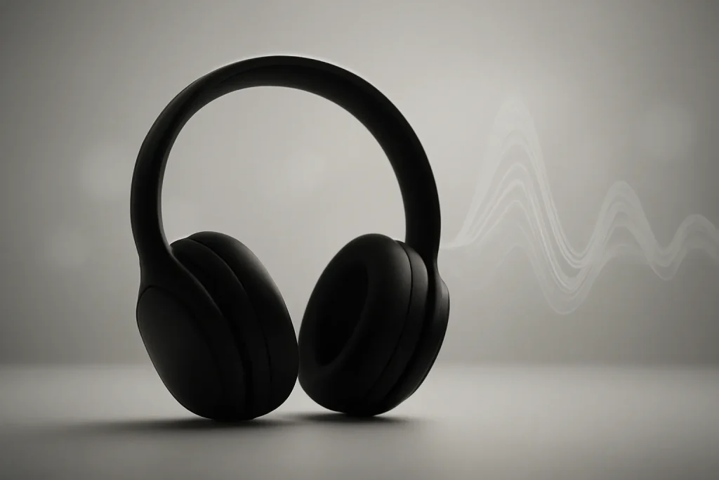 Auscultadores sem fios genéricos com ondas sonoras abstratas, para a análise Sennheiser HDB 630.