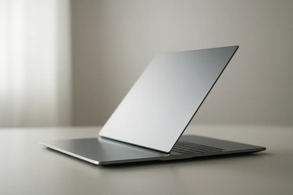 Illustrazione editoriale di un portatile ultrafino e leggero, associata a una recensione del MacBook Air 2024.