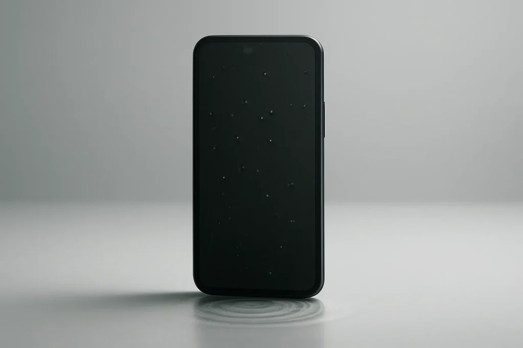 Silhueta de smartphone com gotas de água, a simbolizar telemóveis Android à prova de água.