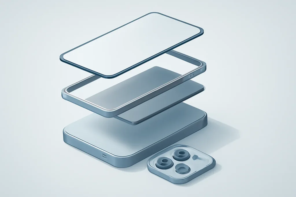 Camadas técnicas abstratas de um smartphone, associadas ao Samsung Galaxy S26 Edge Pro.