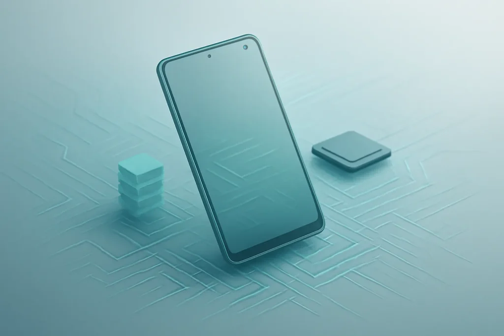 Samsung Galaxy A17 5G vs CMF Phone 2 Pro: qual escolher? 3 Ilustração abstrata de desempenho e hardware em Samsung Galaxy A17 5G vs CMF Phone 2 Pro, com chip e blocos de memória.