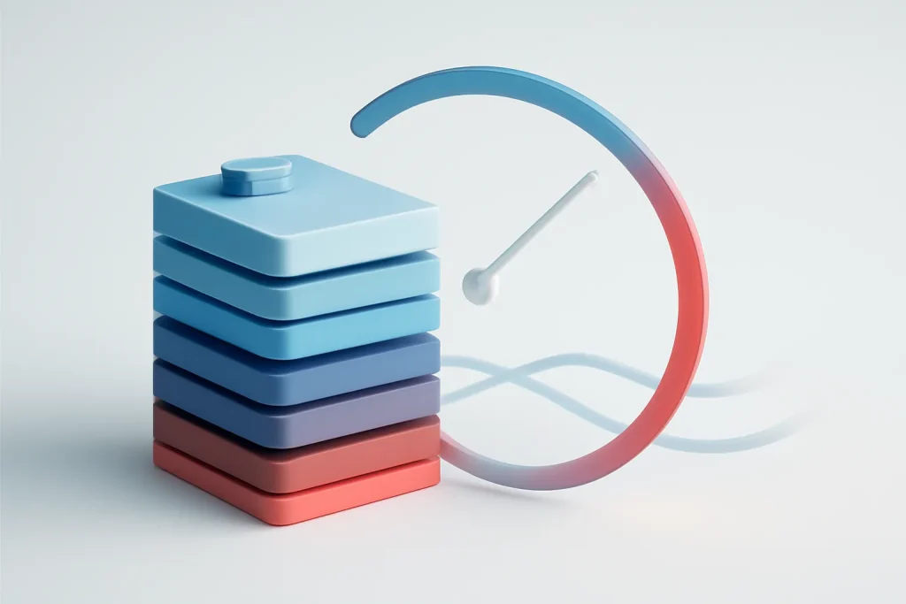 Diagrama abstrato para cuidar da bateria do telemóvel, mostrando a zona ideal de carga entre 20% e 80%.