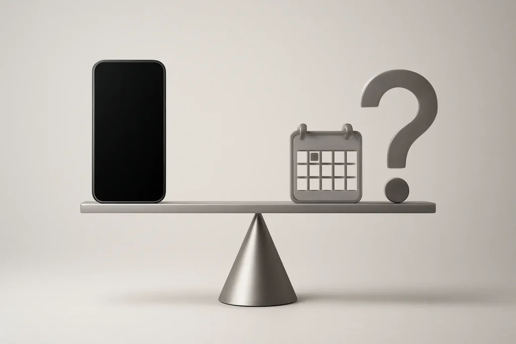 Balança minimalista entre compra imediata e espera pelo Samsung Galaxy S26 Edge Pro.