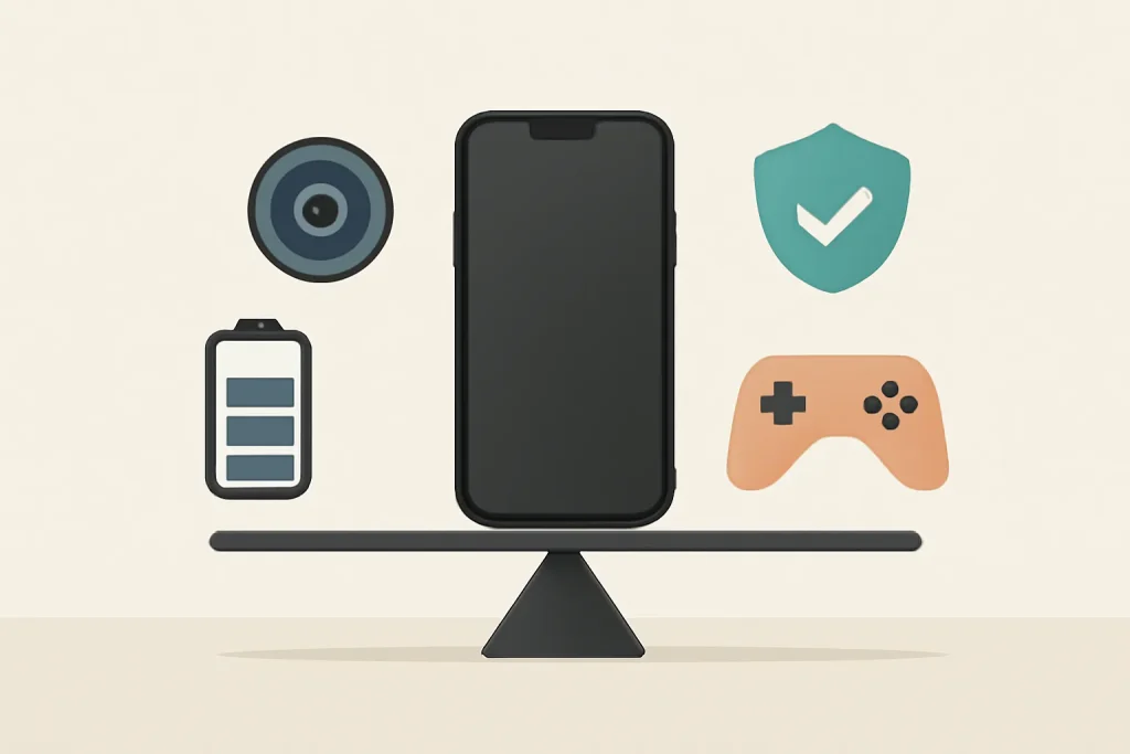 Telemóveis Android mais potentes que o Pixel 10 Pro: guia de compra 2026 4 Metáfora de escolha e compromissos em telemóveis Android mais potentes que o Pixel 10 Pro, equilibrando bateria, câmara, atualizações e gaming.