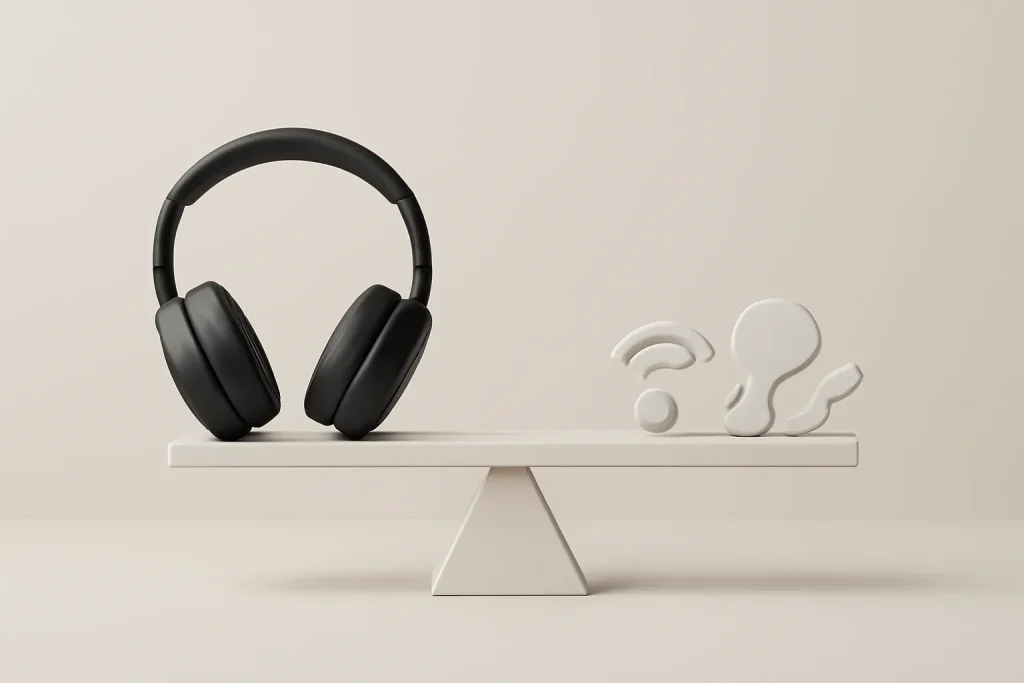 Balança minimalista a comparar conveniência e desempenho, na análise Sennheiser HDB 630.