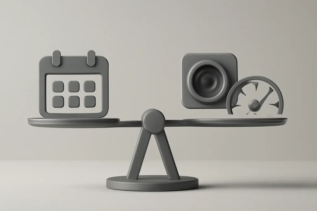 Samsung Galaxy A17 5G vs CMF Phone 2 Pro: qual escolher? 4 Balança minimalista a representar a decisão Samsung Galaxy A17 5G vs CMF Phone 2 Pro entre longevidade e desempenho/câmara.