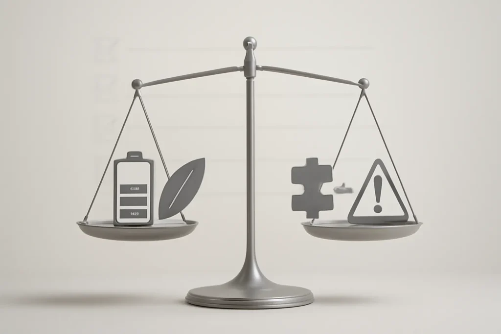 Balança conceptual de autonomia, compatibilidade e portas em alternativas baratas Surface Laptop.