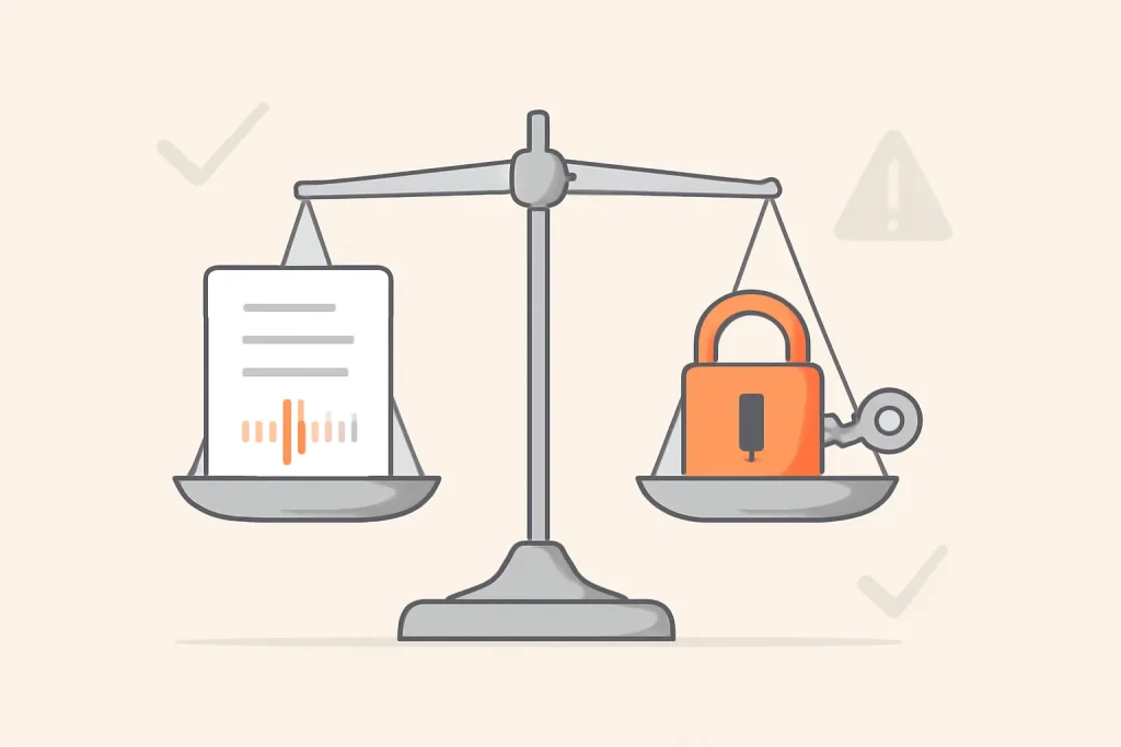 Balança simbólica de benefícios e riscos do modo de leitura Android, com foco, áudio e permissões.