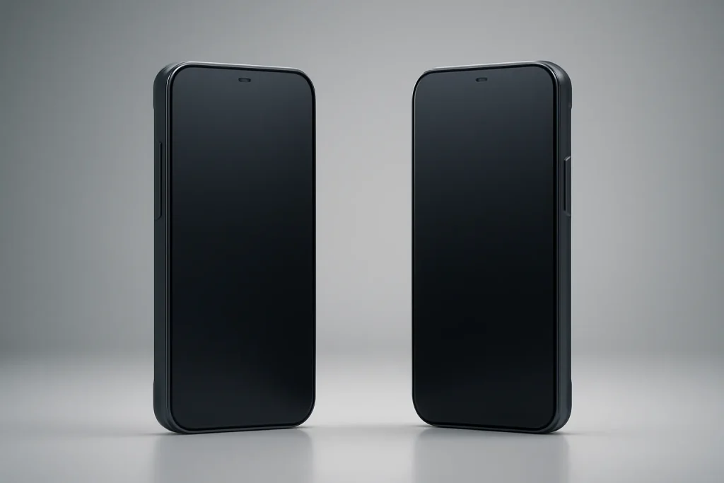 Comparação iPhone 18 Pro vs Samsung Galaxy S26 com dois smartphones genéricos frente a frente.