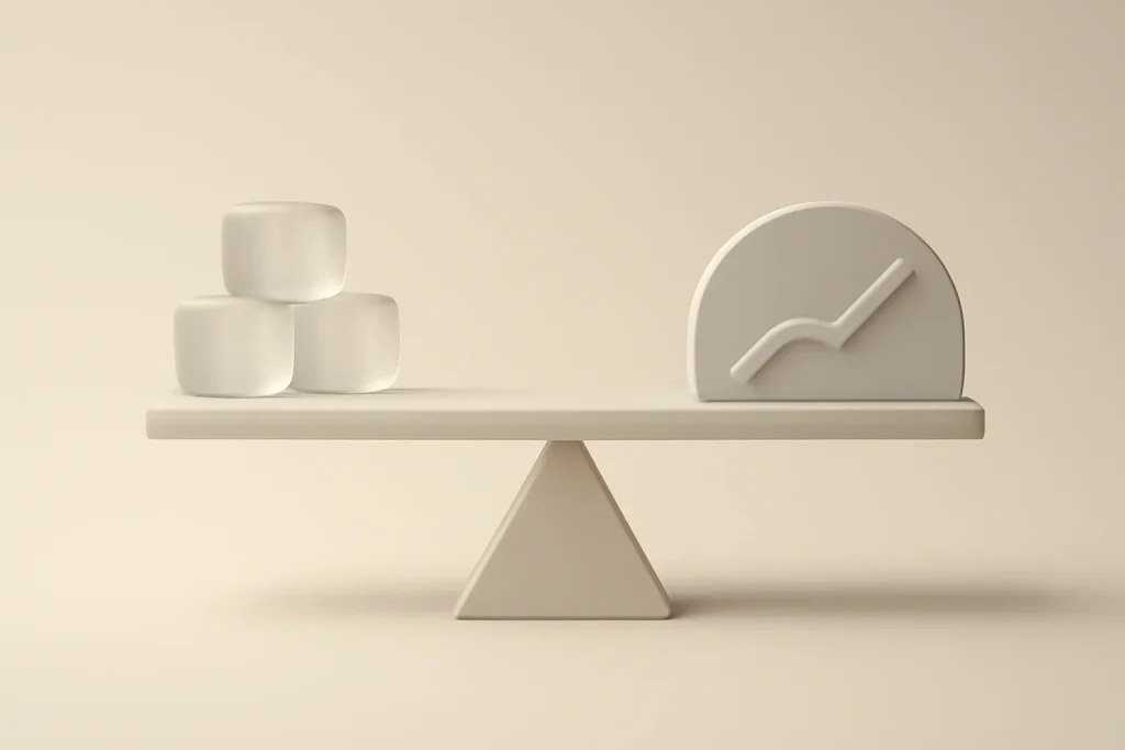 Como limpar cache no MacOS 26: navegador, apps e DNS 4 Metáfora visual de risco-benefício ao limpar cache no MacOS 26, equilibrando espaço e estabilidade.