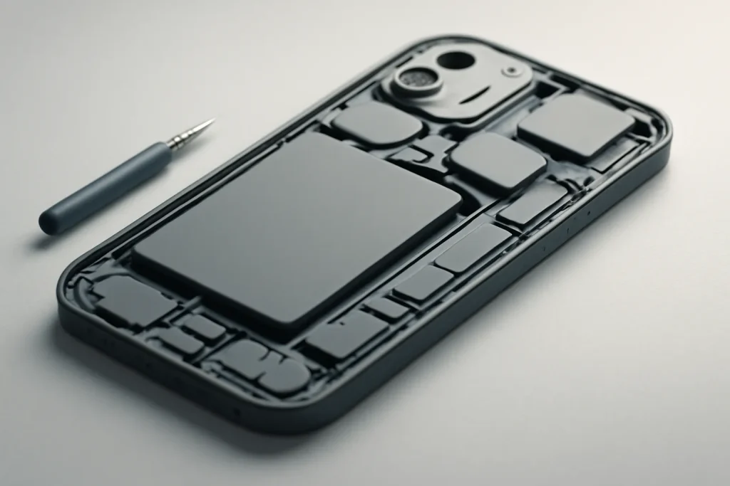 Vista técnica abstracta de componentes de um smartphone.