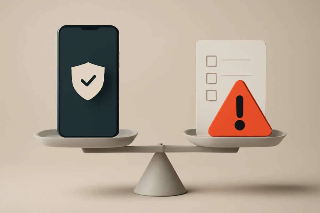 Balança abstracta entre segurança e risco numa compra.