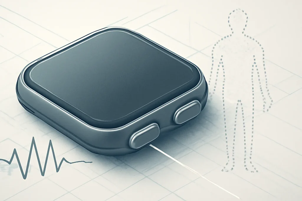 Melhores smartwatches com BIA em 2026: modelos e alternativas 3 Esquema visual de melhores smartwatches com BIA e o circuito de eletrodos para medir impedância.