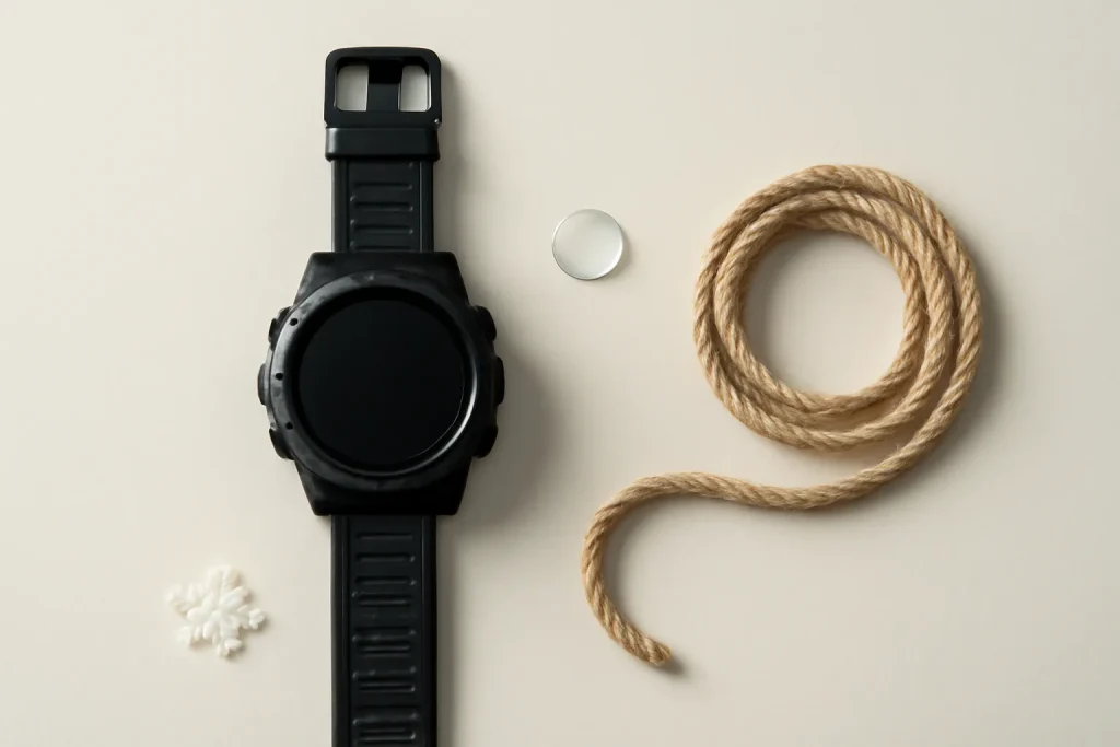 Smartwatch robusto com elementos simbólicos de mar e manutenção, ligado aos melhores smartwatches à prova de água 2026.