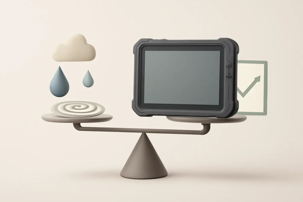 Cost‑benefit metaphor for the best rugged tablets for construction: durability, autonomy and service continuity.