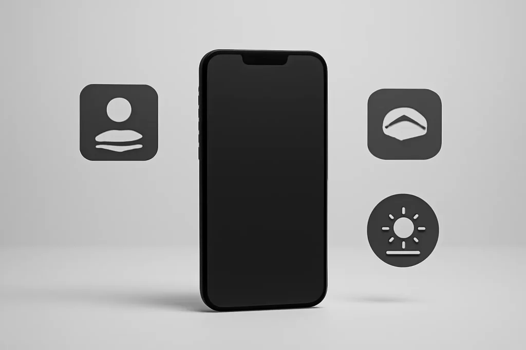 Modos da câmara do iPhone: quando usar cada modo de foto 2 Representação simbólica dos modos da câmara do iPhone com ícones de retrato, panorama e exposição.