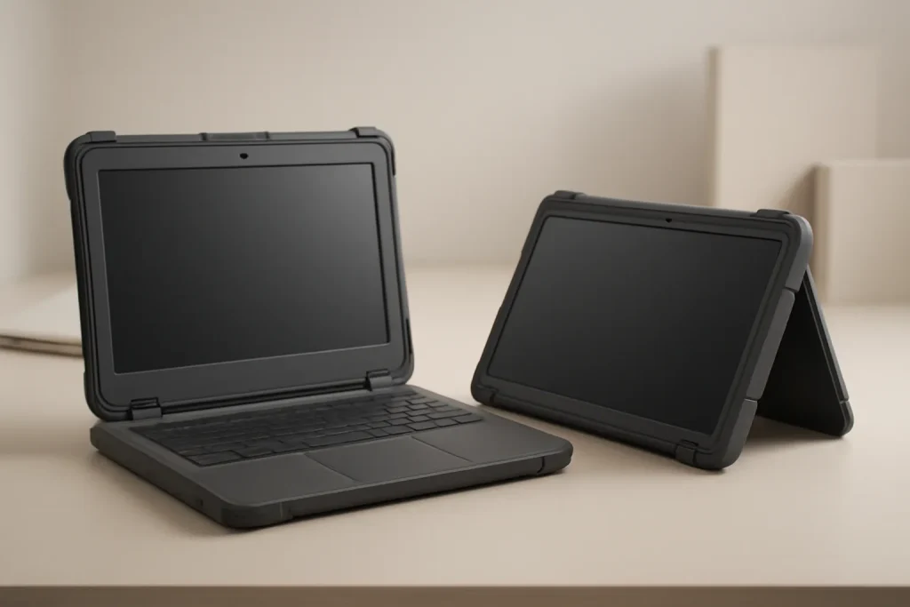 Novos portáteis Acer Chromebook para estudantes com Kompanio 540 2 Visão geral de portáteis Acer Chromebook para estudantes em formato clamshell e conversível, num cenário minimalista.