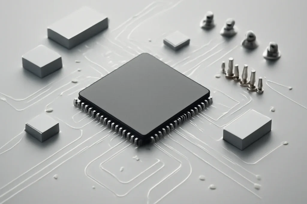 Novos portáteis Acer Chromebook para estudantes com Kompanio 540 3 Representação simbólica do processador e da modularidade em portáteis Acer Chromebook para estudantes.