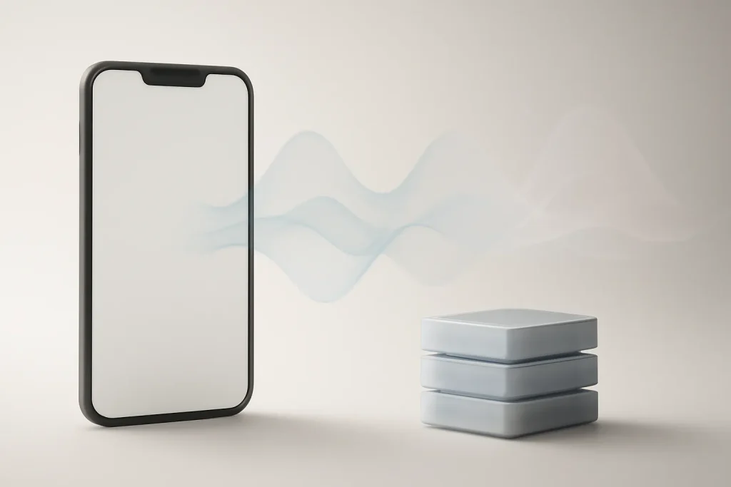 Como reduzir armazenamento Apple Music iPhone: downloads e cache 2 Ilustração simbólica para reduzir armazenamento Apple Music iPhone, com smartphone e blocos de armazenamento a transbordar.