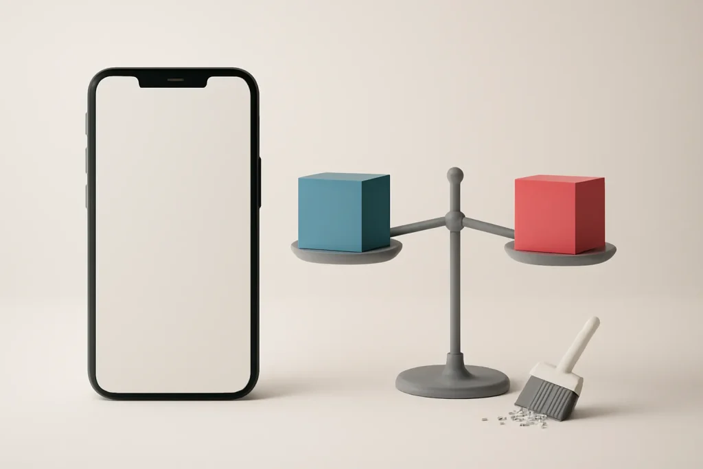 Como reduzir armazenamento Apple Music iPhone: downloads e cache 4 Metáfora de equilíbrio entre qualidade e espaço ao reduzir armazenamento Apple Music iPhone, com limpeza de dados.