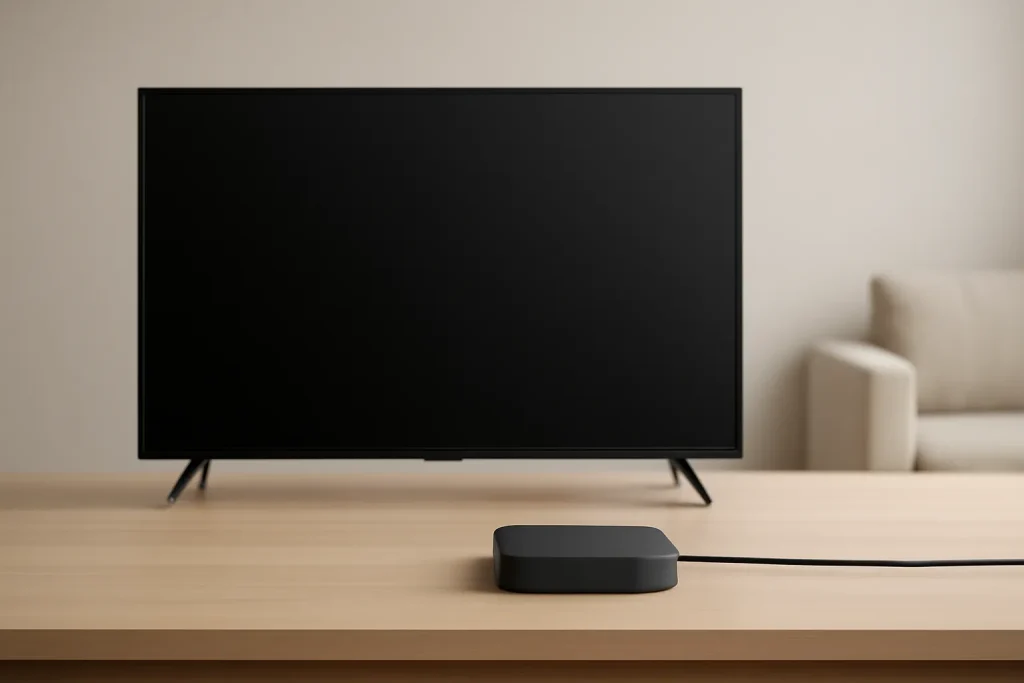 Comparação simbólica das vantagens do Apple TV sobre smart TV com box dedicada e TV genérica.