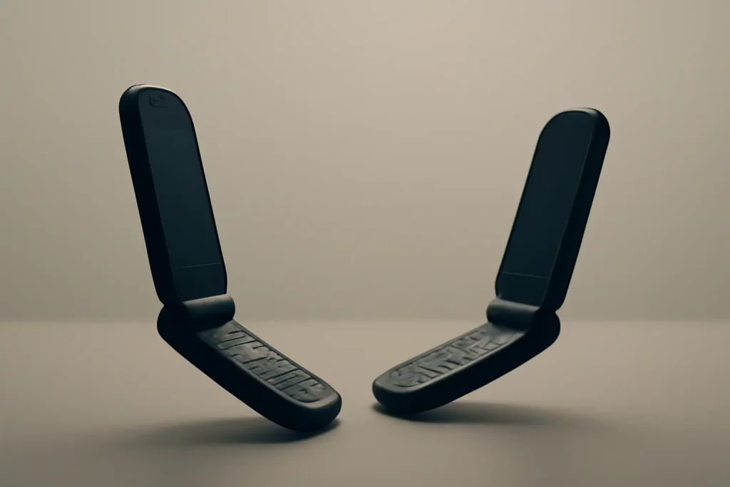 Comparação simbólica entre dois telemóveis dobráveis na análise Samsung Galaxy Z Flip7 vs Motorola Razr 60 Ultra.