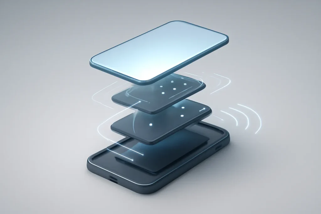 Esquema simbólico de ecrã, processos em segundo plano e rádios para melhorar bateria Android.