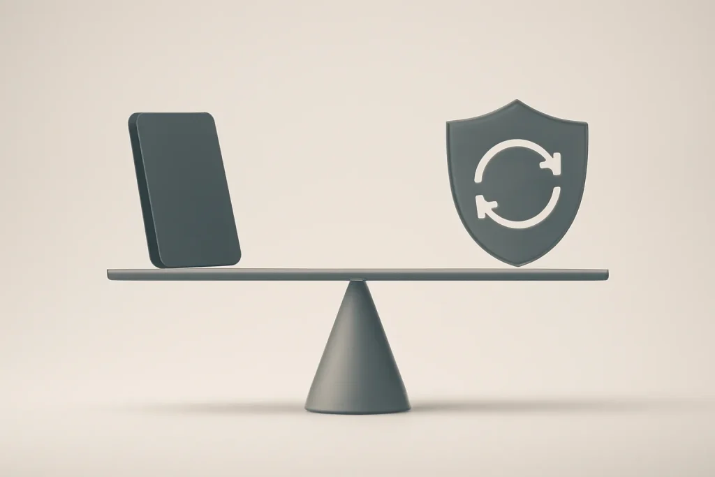 Metáfora de decisão entre robustez, bateria e atualizações em Samsung Galaxy Z Flip7 vs Motorola Razr 60 Ultra.