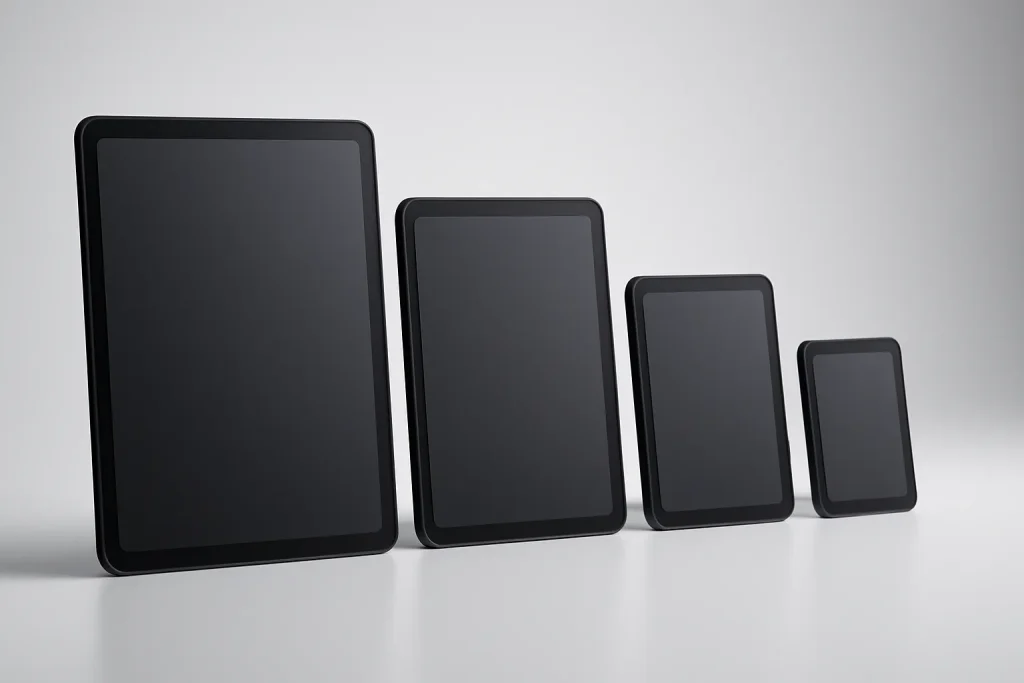 Comparação visual de tamanhos para escolher o melhor iPad em 2026 conforme o uso.